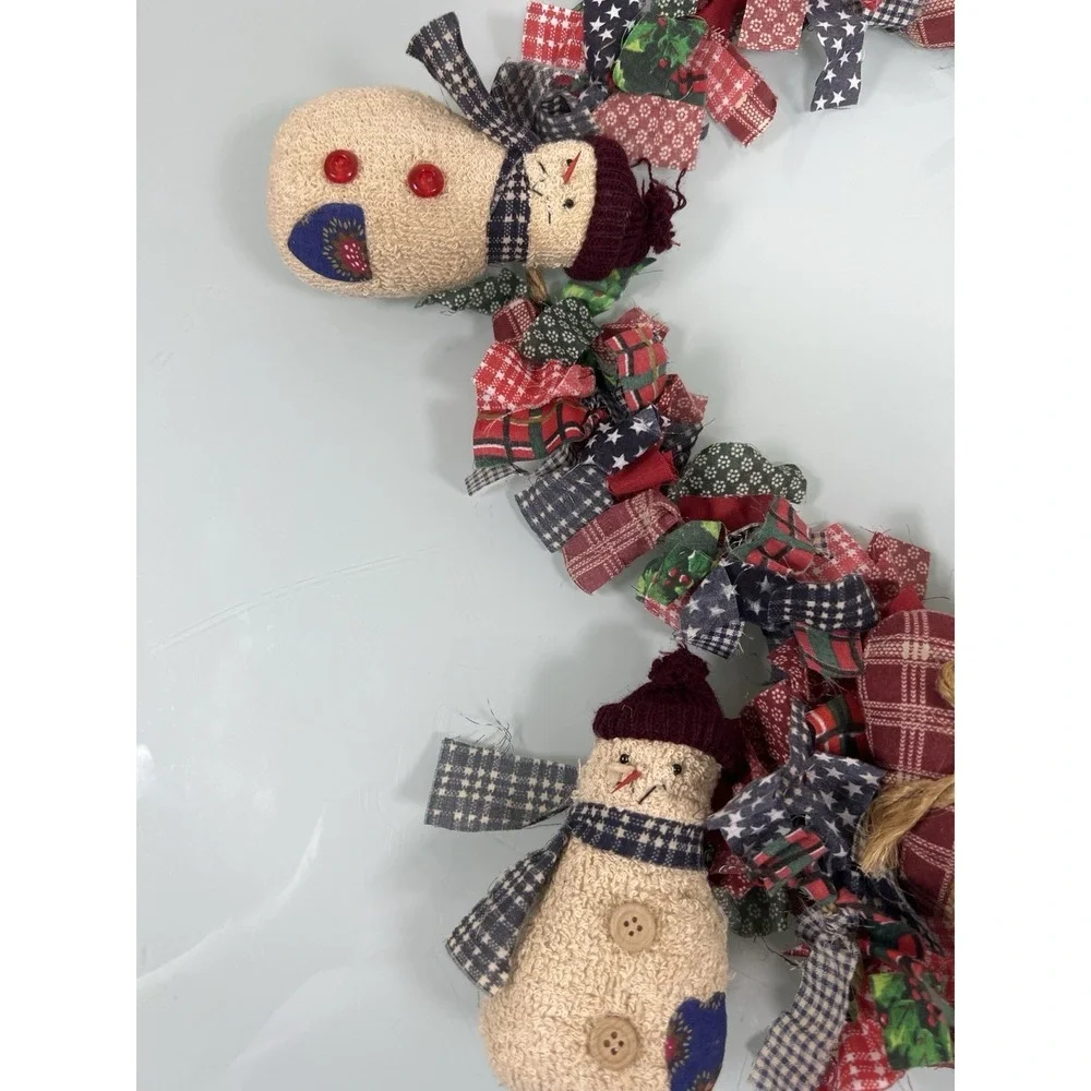 Rustic Primitive Christmas Garland Snowman Americana Farmhouse Decor